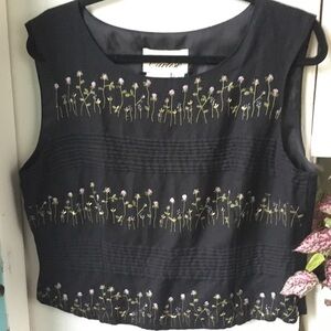 Vintage Cartice Floral Beaded Embroidered Rayon Linen Sleeveless Top